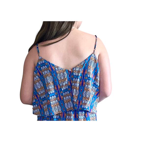 LEYDEN Womens DRESS MED Spaghetti Strap Tiered Bodice Lined V-Neck Blue White - Picture 5 of 9